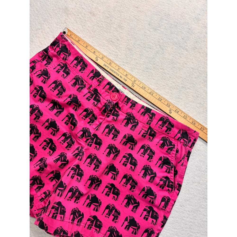 Crown & Ivy Casual Chino Shorts Preppy Elephant Print Stretch 10 Pink Boho Indie - Picture 4 of 9